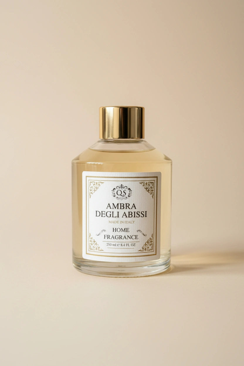 Diffusore bastoncini Ambra degli Abissi 250ml vetro capsula dorata artigianale italiano Quello Sbagliato