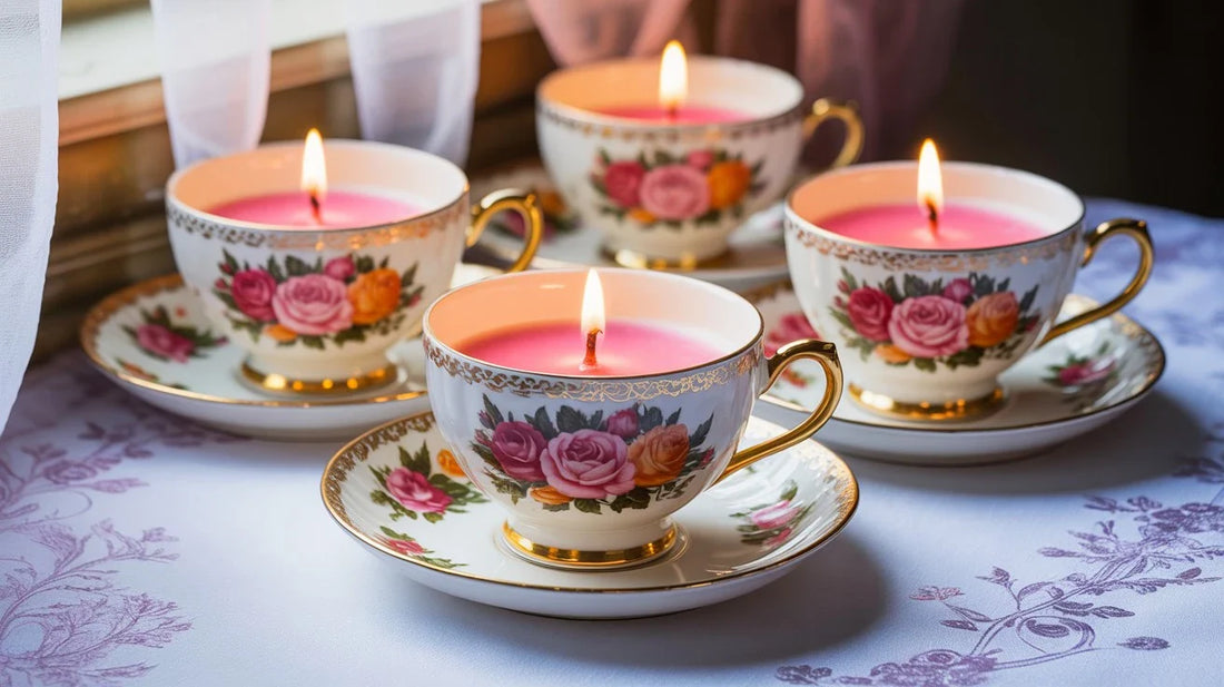 Bomboniere: candele in cera di soia in eleganti tazze vintage inglesi