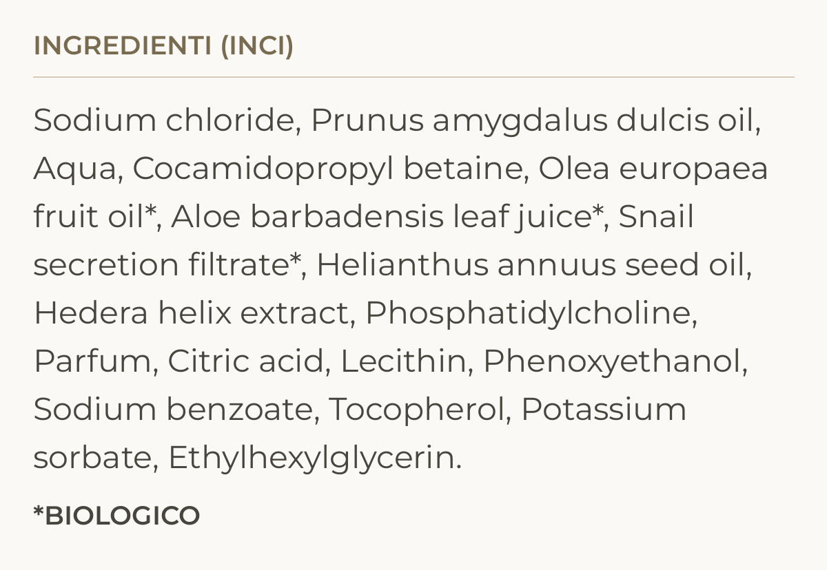 Ingredienti (INCI) di Altomare – Scrub Corpo Drenante al Sale Marino