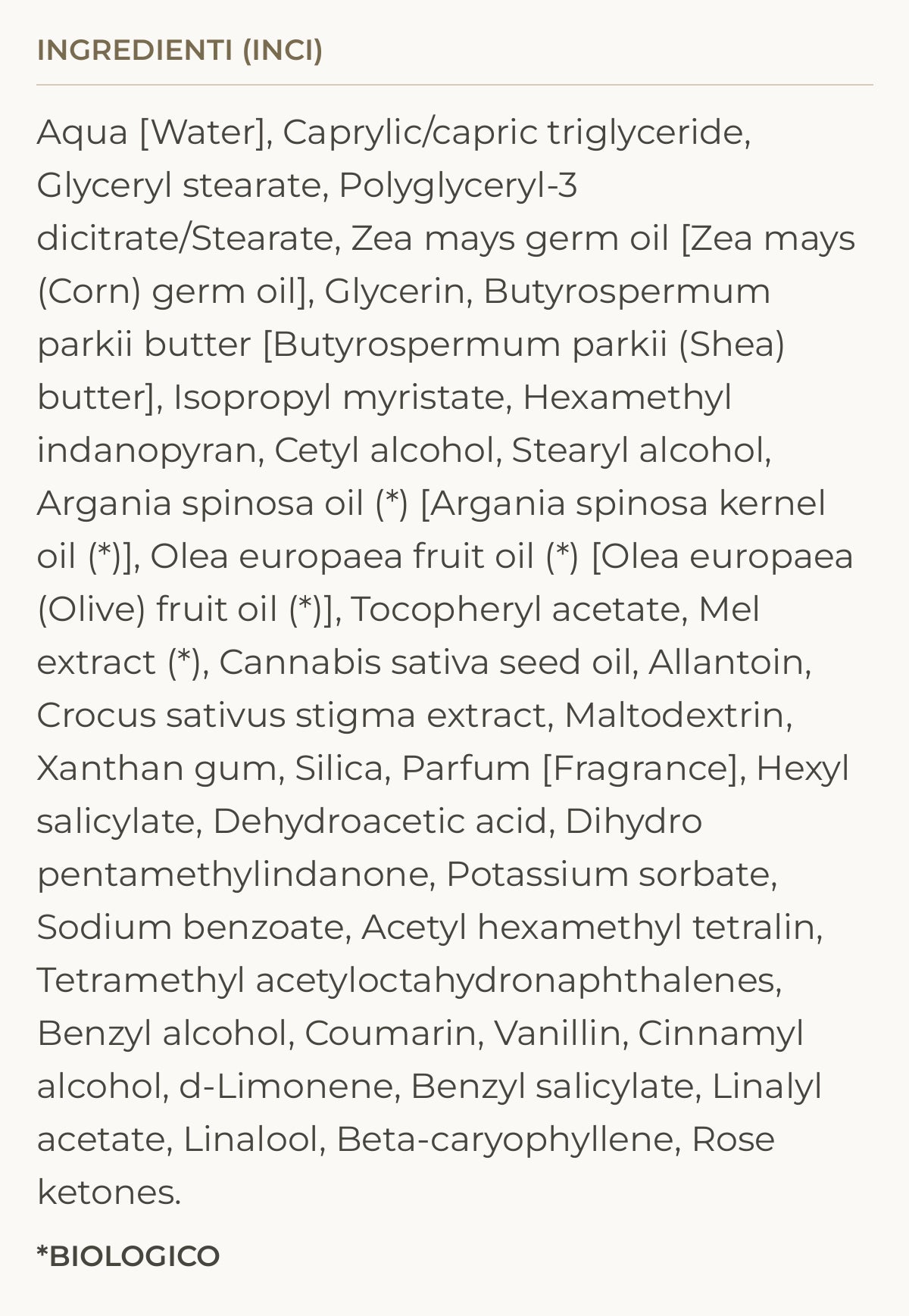 Ingredienti (INCI) di Ambra – Burro Corpo Nutriente con Karité