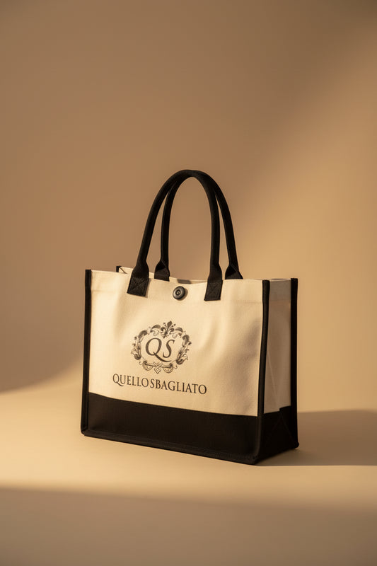 Borsa mare in canvas di cotone con pochette Quello Sbagliato capiente e versatile