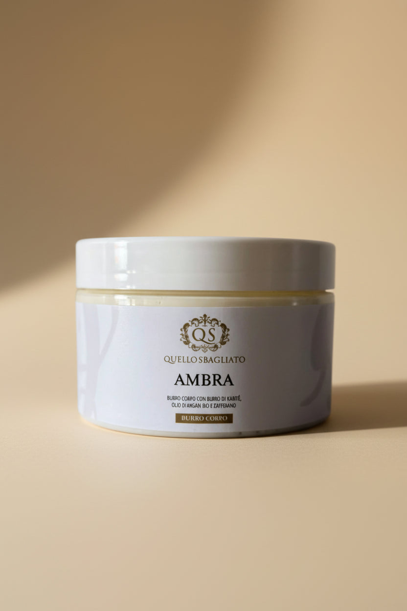Ambra burro corpo nutriente karité argan biologico canapa oliva miele zafferano rapido assorbimento