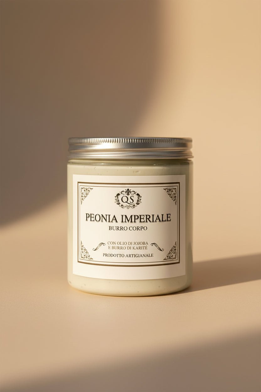 Burro corpo puro artigianale peonia imperiale karité jojoba vitamina E pelli molto secche