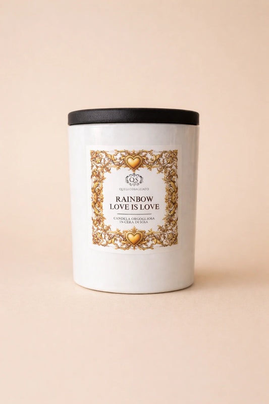 candela soia pride rainbow love is love in vetro bianco con etichetta decorata quello sbagliato