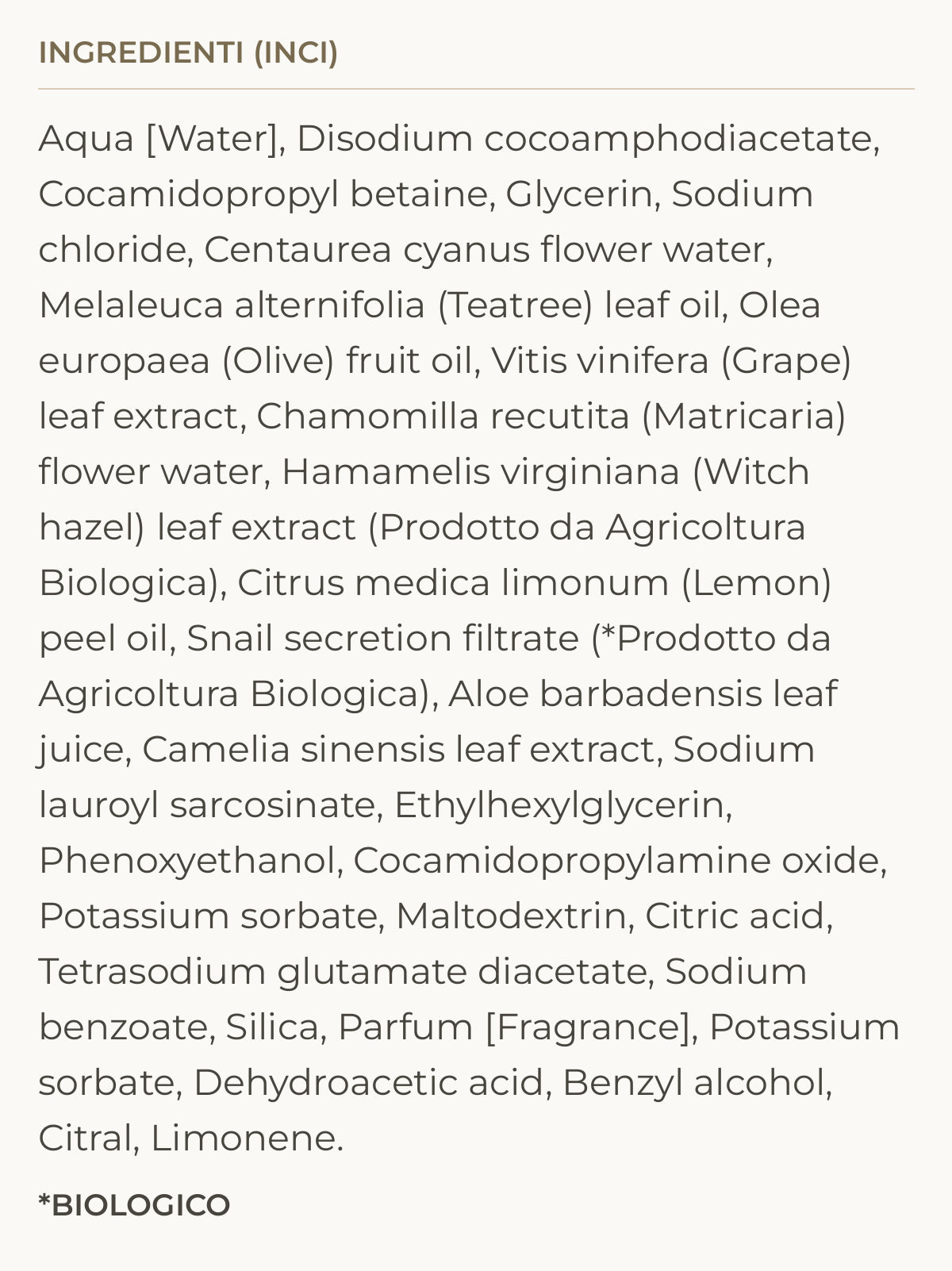 Ingredienti (INCI) di Clean Bubbles – Detergente Viso Schiumogeno Bava Lumaca