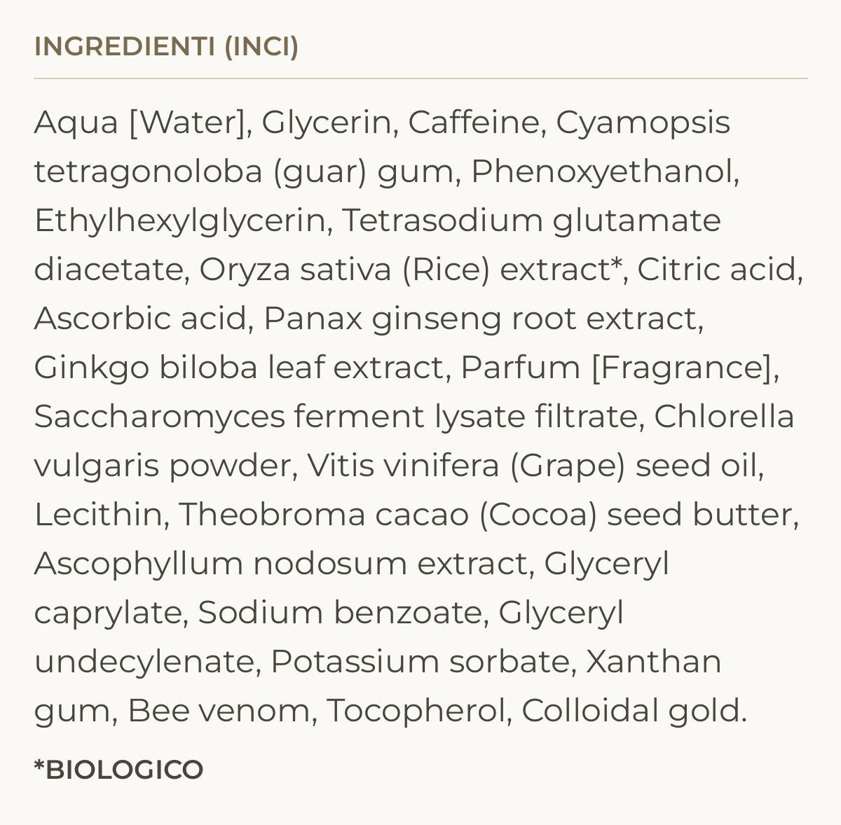 Ingredienti (INCI) di Gold Patch – Patch Contorno Occhi Oro Colloidale Anti-Borse