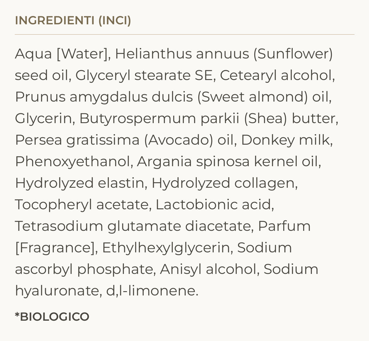 Ingredienti (INCI) di Hydra Fresh – Crema Viso Idratante Acido Ialuronico