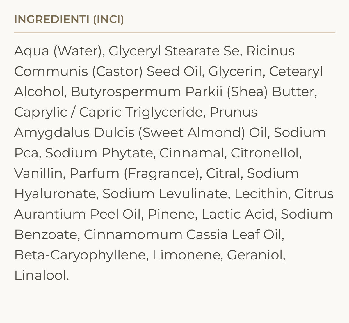Ingredienti (INCI) di Lemon Zest - Crema mani acido ialuronico