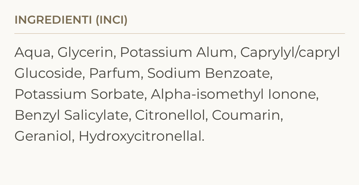 Ingredienti (INCI) di Madame Odorée – Deodorante Naturale all’Allume di Rocca