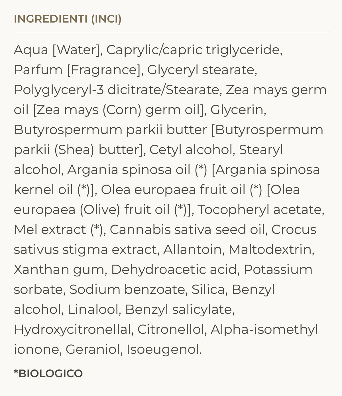 Ingredienti (INCI) di Peonia Imperiale – Burro Corpo Nutriente Floreale