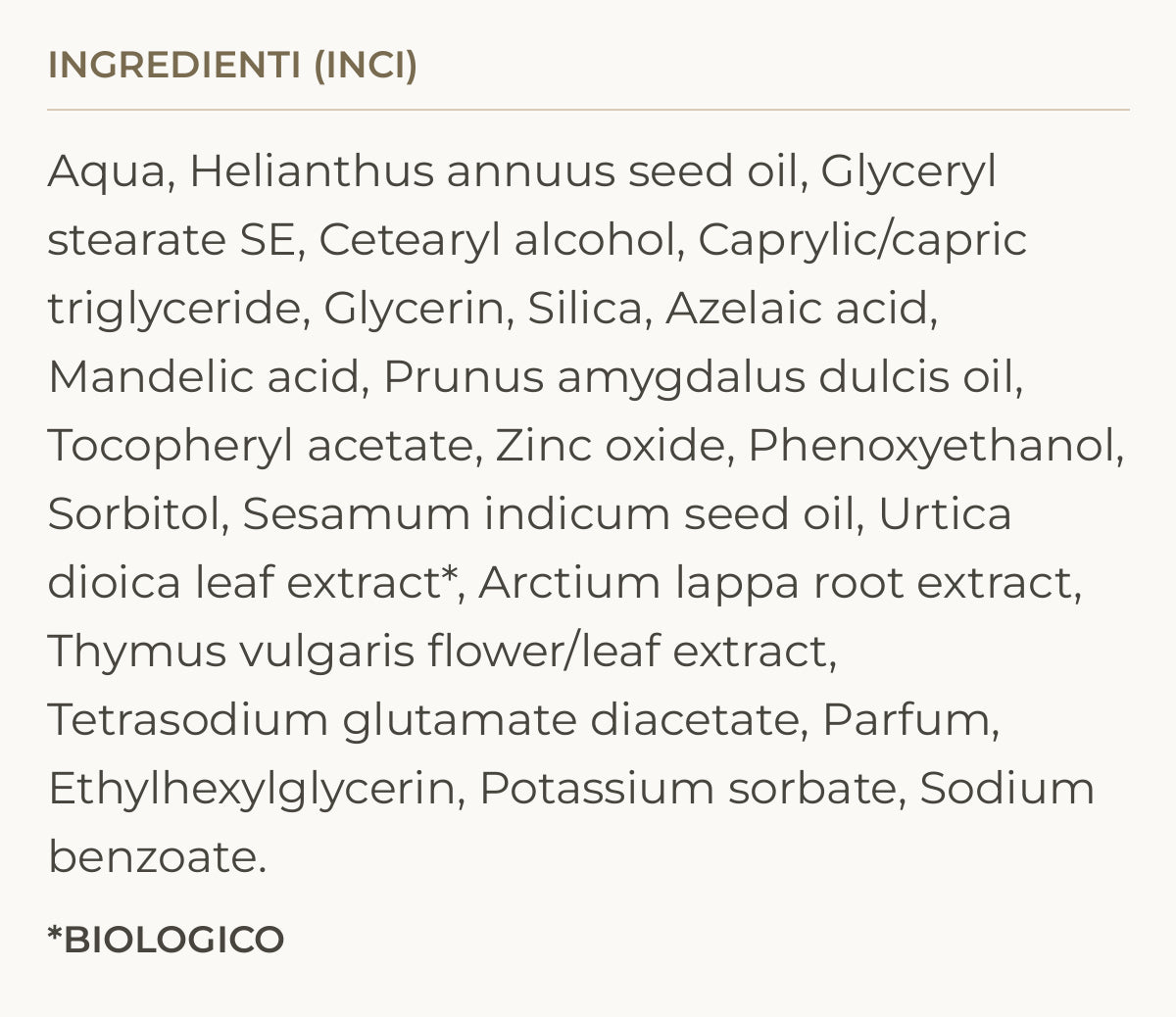 Ingredienti (INCI) di Perfect Skin – Perfezionatore Viso Acido Azelaico e Mandelico