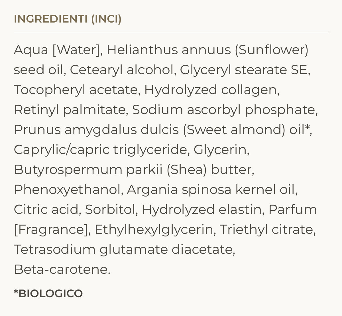 Ingredienti (INCI) di Relight Cream – Crema Viso Anti-Age Vitamina C e Retinolo