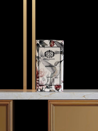 Scatola profumo di nicchia artigianale Ambra ambrato resinoso Made in Italy