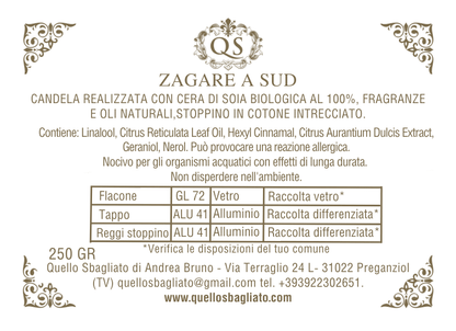 Dettaglio etichetta candela Zagare Sud fragranza artigianale
