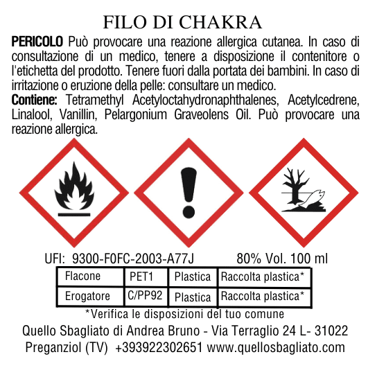 etichetta flacone spray trasparente fragranza Filo de Chakra artigianale
